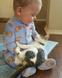 cute cat sitting on baby's lap