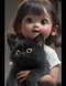art of girl holding a black cat